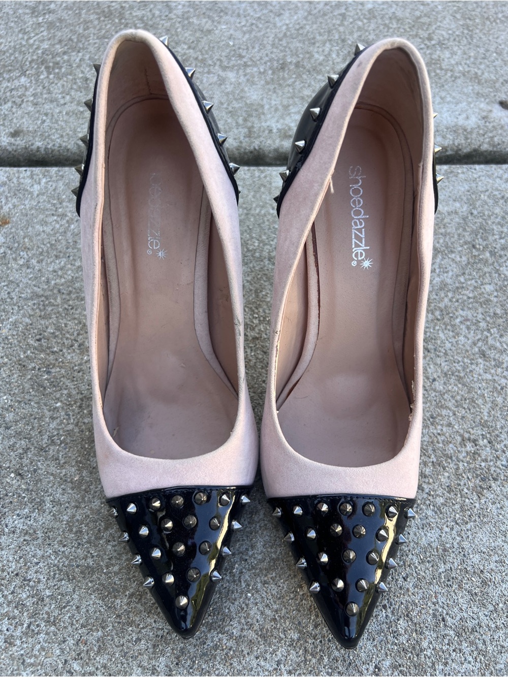 Studded pointed toe pumps • nude & black • size 8.5